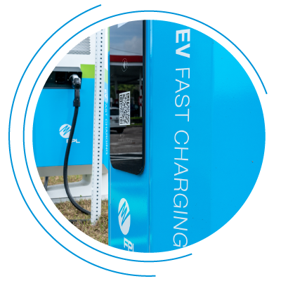 An electric vehicle fast charging station, one of many in FPL’s extensive network. An electric vehicle fast charging station, one of many in FPL’s extensive network.
