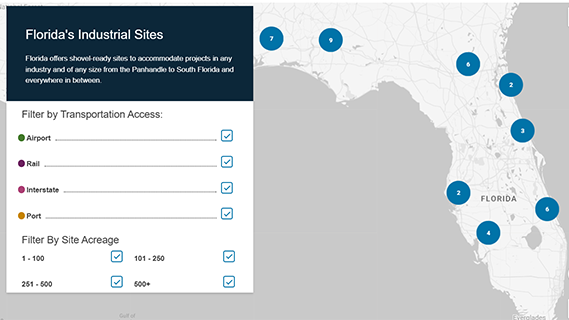 screenshot of Florida Industrial Sites map
