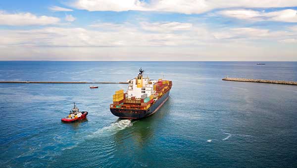 Cargo ship exiting a port in Florida