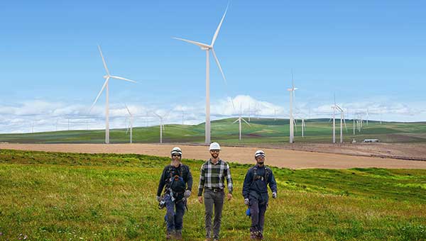 workers in a wind mill field