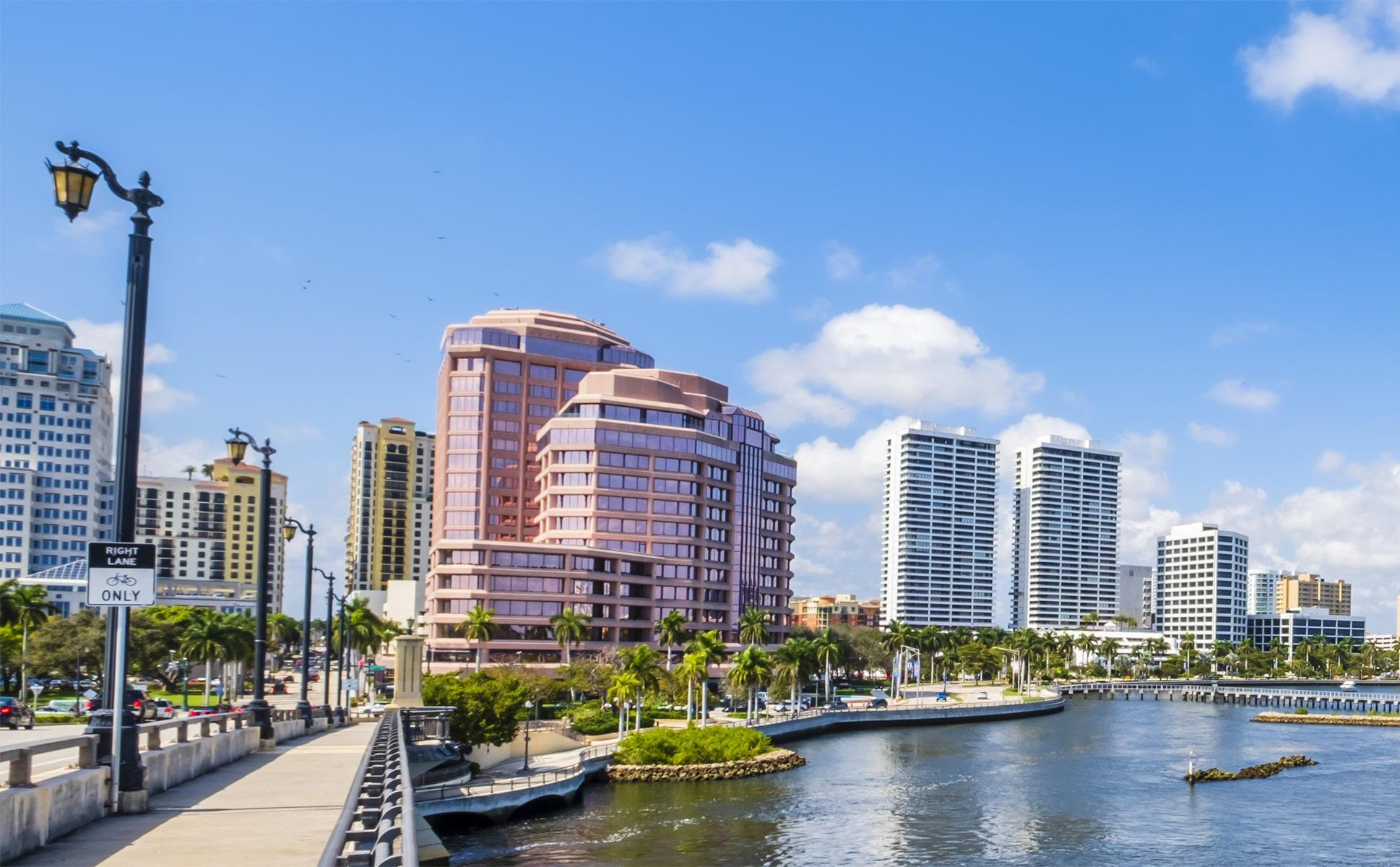 Blue water along the West Palm Beach city skyline
